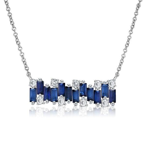 Baguette Blue Sapphire Bar Necklace in 925 Sterling Silver for Women