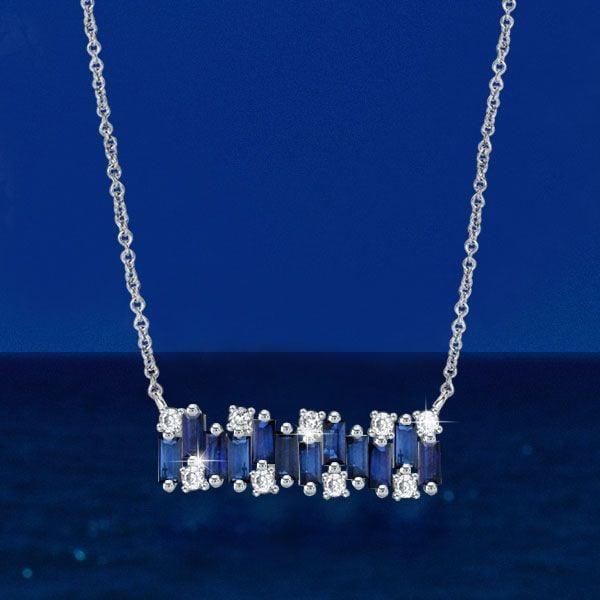 Baguette Blue Sapphire Bar Necklace in 925 Sterling Silver for Women