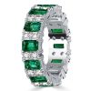 Emerald Green Sterling Silver Wedding Band Ring - Station Style