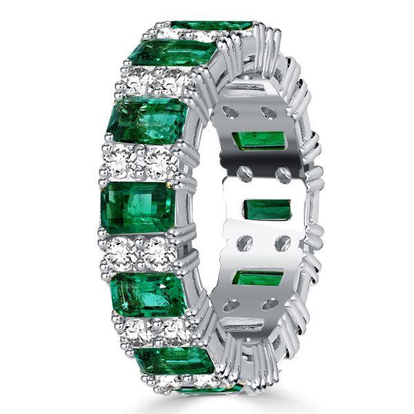 Emerald Green Sterling Silver Wedding Band Ring - Station Style