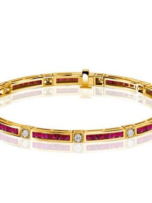 Ruby & Sapphire Princess Cut Tennis Bracelet in 18K Gold Plated Sterling Silver - Wedding Jewelry
