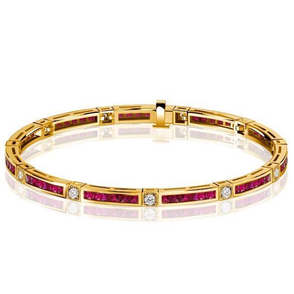 Ruby & Sapphire Princess Cut Tennis Bracelet in 18K Gold Plated Sterling Silver - Wedding Jewelry