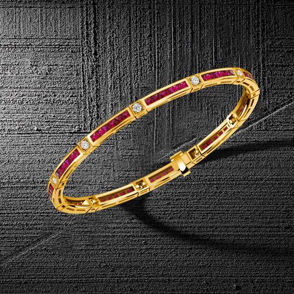 Ruby & Sapphire Princess Cut Tennis Bracelet in 18K Gold Plated Sterling Silver - Wedding Jewelry