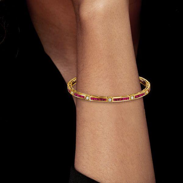 Ruby & Sapphire Princess Cut Tennis Bracelet in 18K Gold Plated Sterling Silver - Wedding Jewelry
