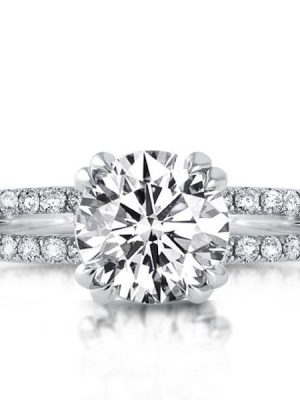 White Sapphire Engagement Ring - Sterling Silver Double Prong Split Shank