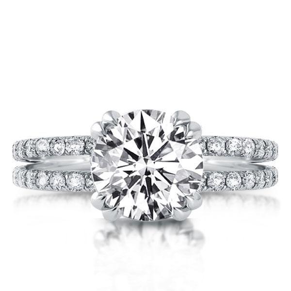 White Sapphire Engagement Ring - Sterling Silver Double Prong Split Shank