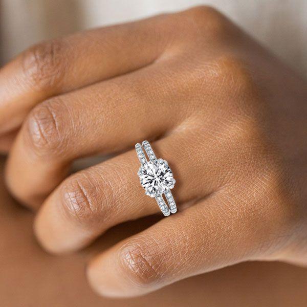 White Sapphire Engagement Ring - Sterling Silver Double Prong Split Shank