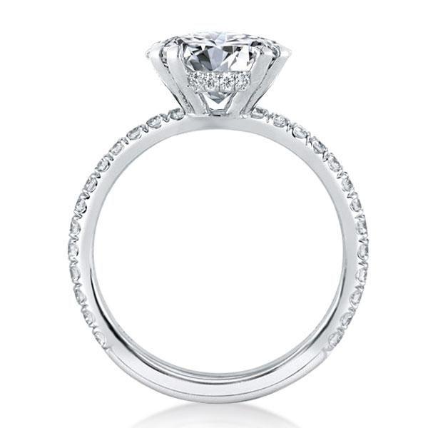 White Sapphire Engagement Ring - Sterling Silver Double Prong Split Shank