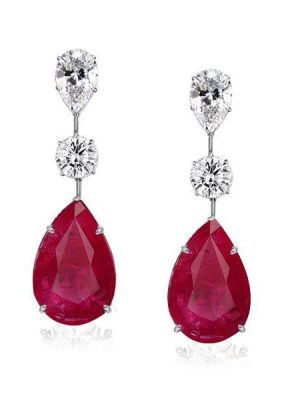 Sterling Silver Pear Cut Ruby Drop Earrings - Classic & Elegant