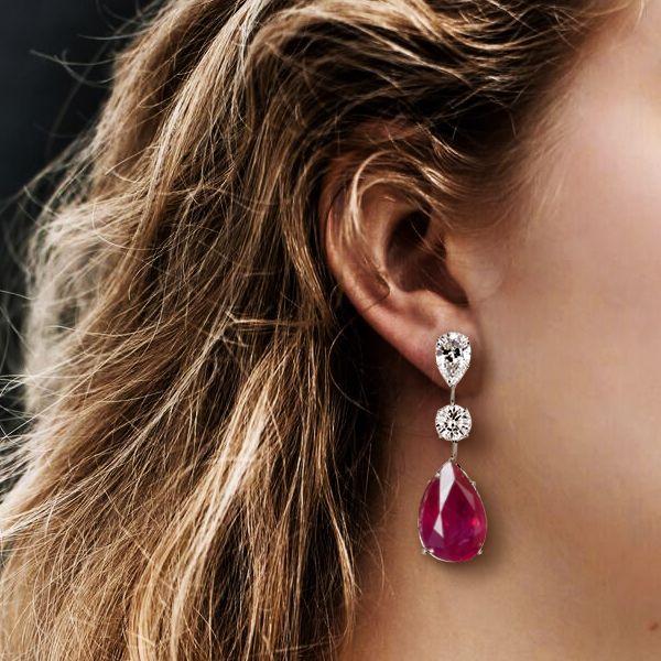 Sterling Silver Pear Cut Ruby Drop Earrings - Classic & Elegant