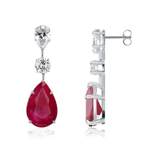 Sterling Silver Pear Cut Ruby Drop Earrings - Classic & Elegant