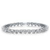 Silver Plated Tennis Bracelet with Sweet Heart Design and Rhodium Finish