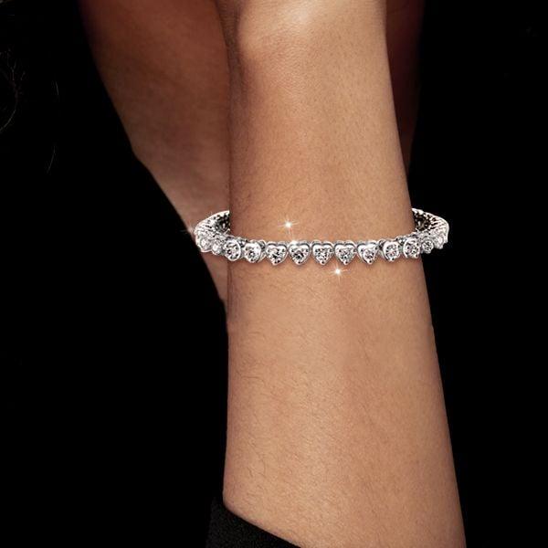 Silver Plated Tennis Bracelet with Sweet Heart Design and Rhodium Finish