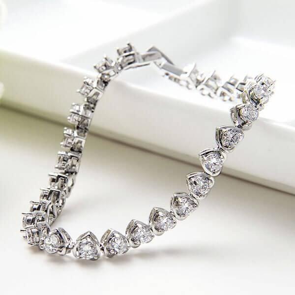 Silver Plated Tennis Bracelet with Sweet Heart Design and Rhodium Finish