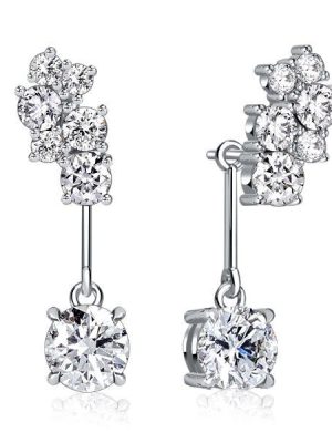 925 Sterling Silver Cluster White Sapphire Drop Earrings for Women