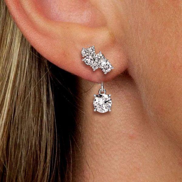 925 Sterling Silver Cluster White Sapphire Drop Earrings for Women