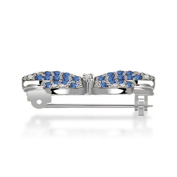 Dancing Butterfly Brooch with Blue Sapphire Pave Setting, Sterling Silver Pin