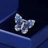 Dancing Butterfly Brooch with Blue Sapphire Pave Setting, Sterling Silver Pin