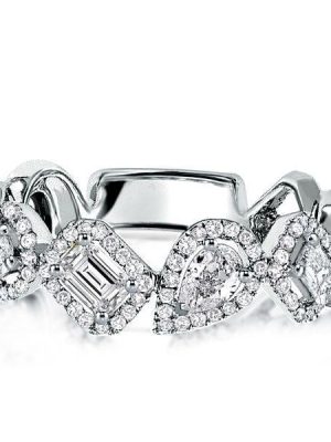 Halo Pear & Emerald Cut Wedding Band for Women in Sterling Silver