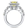 Fancy Yellow Halo Cushion Cut Engagement Ring in Rhodium-Plated Sterling Silver