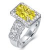 Fancy Yellow Halo Cushion Cut Engagement Ring in Rhodium-Plated Sterling Silver
