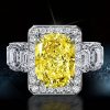 Fancy Yellow Halo Cushion Cut Engagement Ring in Rhodium-Plated Sterling Silver