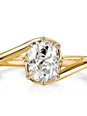 Bypass Cushion Cut Engagement Ring - 18K Gold Plated Sterling Silver