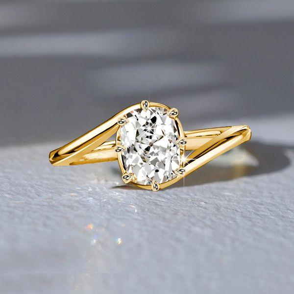 Bypass Cushion Cut Engagement Ring - 18K Gold Plated Sterling Silver