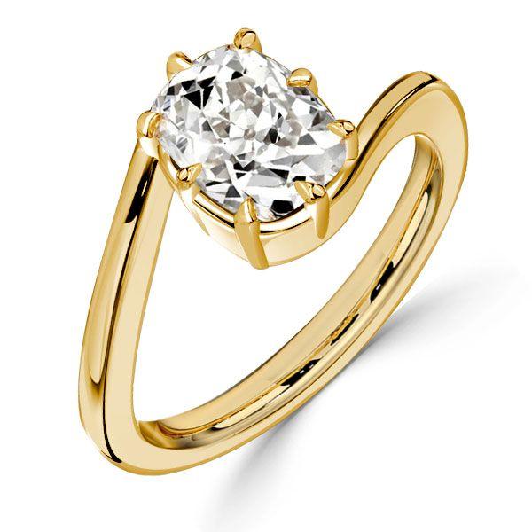 Bypass Cushion Cut Engagement Ring - 18K Gold Plated Sterling Silver