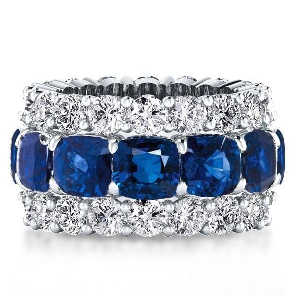 Triple Row Eternity Wedding Band with Cushion Created Sapphire in 925 Sterling Silver