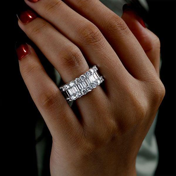 Triple Row Half Eternity Wedding Band in 925 Sterling Silver with Simulated Diamonds