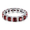 Princess Cut Garnet Eternity Wedding Band in Rhodium Plated Sterling Silver