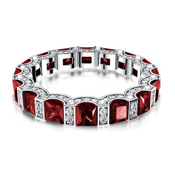 Princess Cut Garnet Eternity Wedding Band in Rhodium Plated Sterling Silver