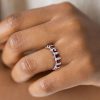 Princess Cut Garnet Eternity Wedding Band in Rhodium Plated Sterling Silver