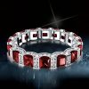Princess Cut Garnet Eternity Wedding Band in Rhodium Plated Sterling Silver