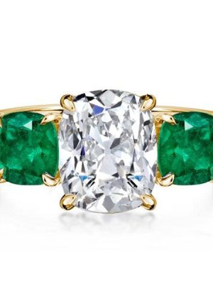 Emerald Cut Cushion Center Stone Engagement Ring in 18K Gold Plated Sterling Silver