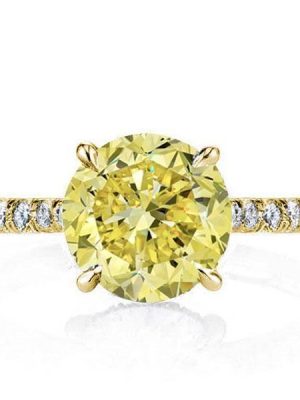 Classic U-Pave Round Cut Yellow Simulated Diamond Engagement Ring - 2.75 CT