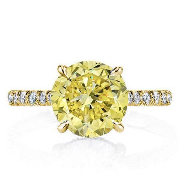 Classic U-Pave Round Cut Yellow Simulated Diamond Engagement Ring - 2.75 CT