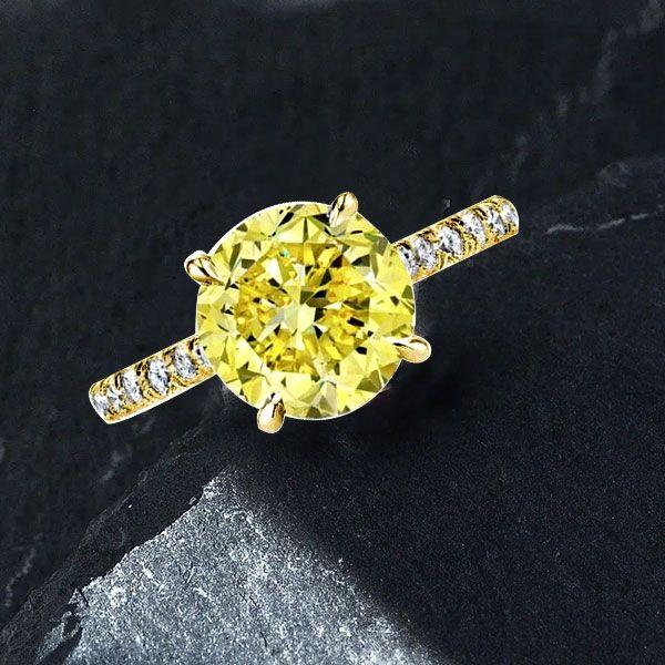 Classic U-Pave Round Cut Yellow Simulated Diamond Engagement Ring - 2.75 CT