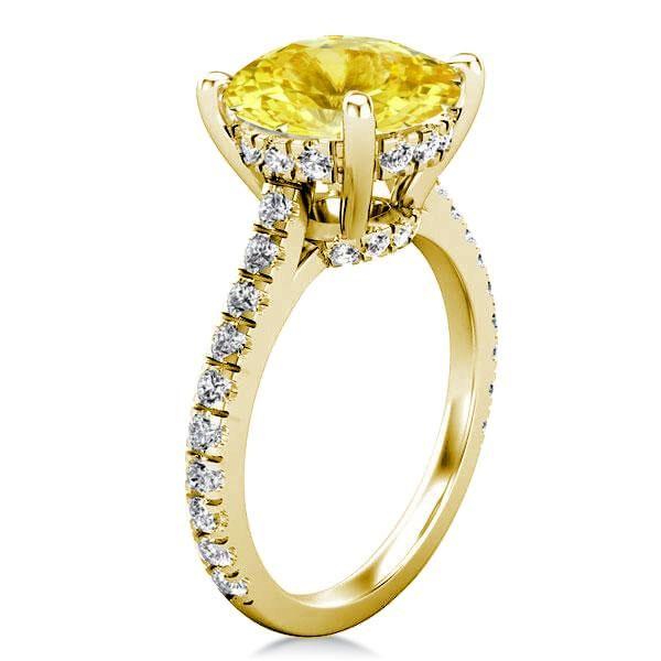 Classic U-Pave Round Cut Yellow Simulated Diamond Engagement Ring - 2.75 CT