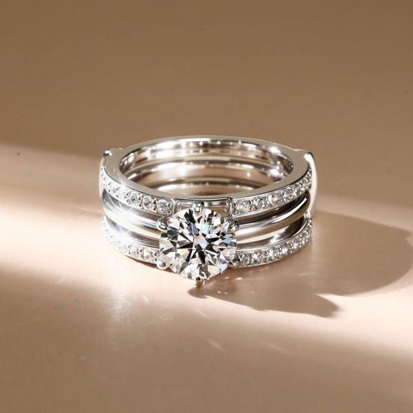 Classic 925 Sterling Silver Bridal Ring Set with 2.00 CT Center Stone