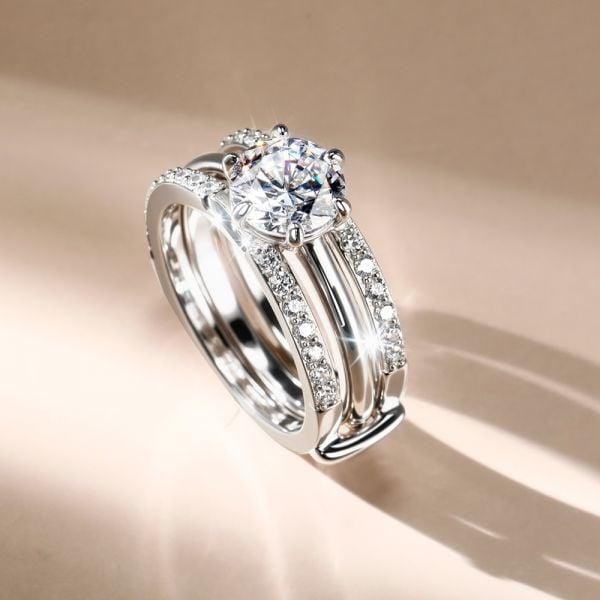 Classic 925 Sterling Silver Bridal Ring Set with 2.00 CT Center Stone