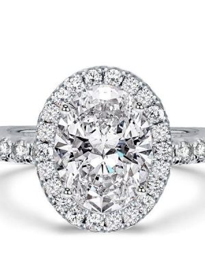 Oval Halo Created White Sapphire Engagement Ring - Sterling Silver