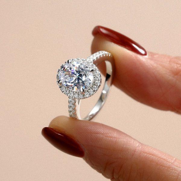 Oval Halo Created White Sapphire Engagement Ring - Sterling Silver