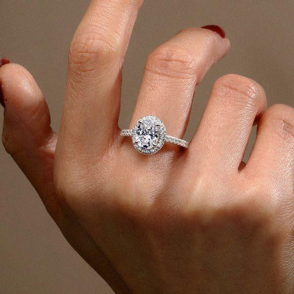 Oval Halo Created White Sapphire Engagement Ring - Sterling Silver