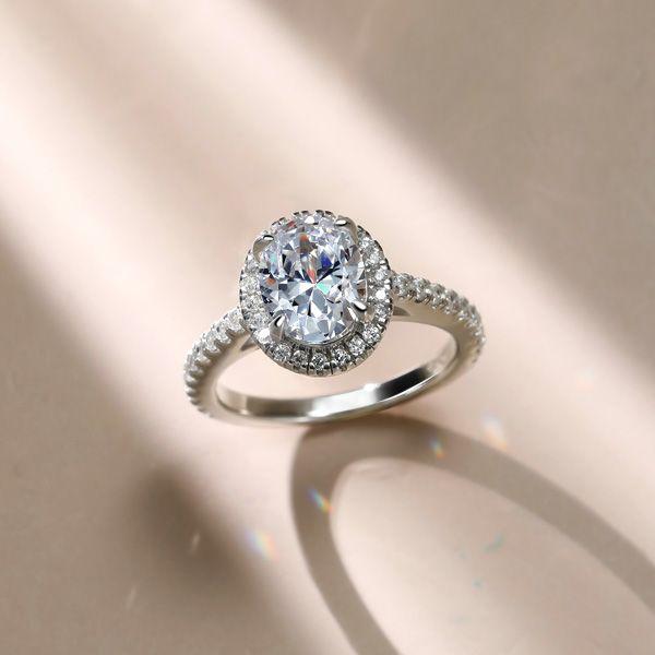 Oval Halo Created White Sapphire Engagement Ring - Sterling Silver