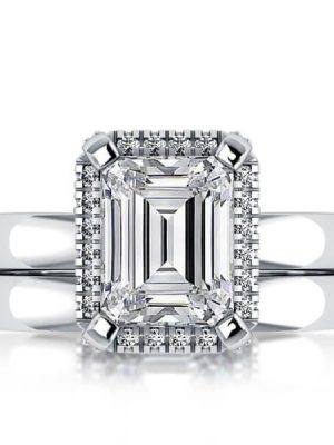Sterling Silver Solitaire Halo Created White Sapphire Bridal Set