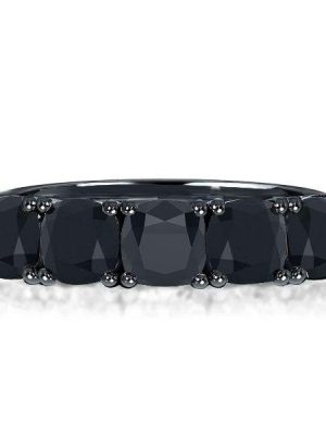 Black Cushion Cut Half Eternity Wedding Band - Sterling Silver, 3 CT TW