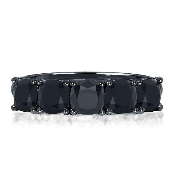 Black Cushion Cut Half Eternity Wedding Band - Sterling Silver, 3 CT TW