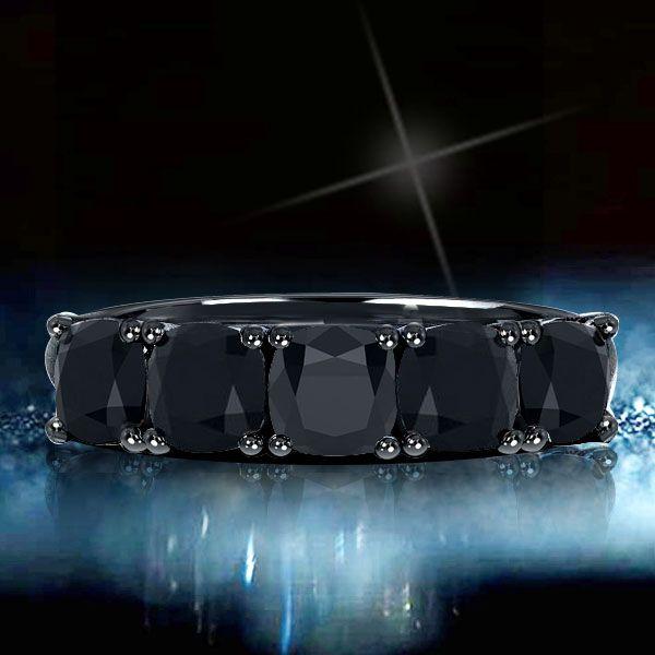 Black Cushion Cut Half Eternity Wedding Band - Sterling Silver, 3 CT TW